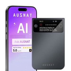 라이브 전사 디스플레이가 있는 AUSNAT 노트 프로 AI 음성 녹음기 | 및 요약 앱 제어 250개 언어 지원 회의 통화 테이커 케이스 포함