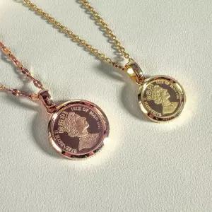 볼드 테두리 행운 엘리자베스 코인 펜던트 데일리 메달 동전 14K 18K 여자 선물