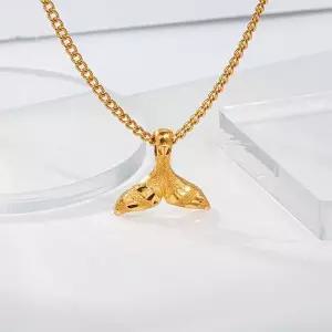 순금 24K 고래 꼬리 행운 펜던트 목걸이 커브 체인 3D 11.25g