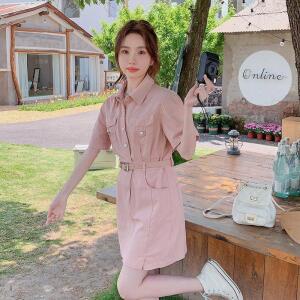 또바기 여성 . 핑크 쇼트 데님 드레스 HT