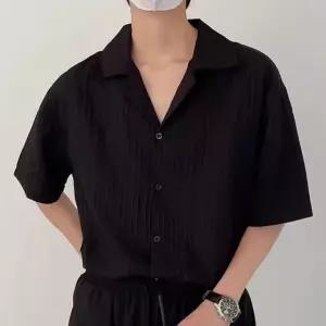 남성 여름 플리츠 오픈카라 반팔 셔츠 ON-SHH-QWFAADC1
