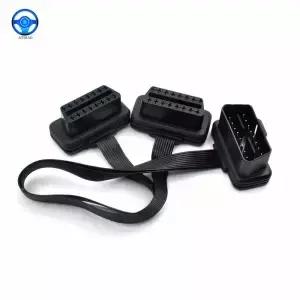 플랫 얇은 16Pin obd 2 익스텐더 16 핀 elm327 남성듀얼 여성 y 분배기 팔꿈치 obdii 확장 커넥터 케이블