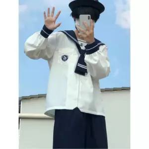 남자세라복 반팔 마린룩 네이비 유니폼 교복 일본 코스튬 스즈하학원 긴팔원 넥타이 XS