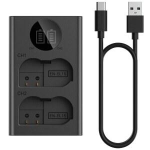 MH25 DUAL CAMERAS BATTERY CHARGER FOR EN-EL15 EN-EL15A EN-EL15B EN-EL15C NIKON D500 D600 D610 D750 D780 D800 D800E D810 D810A D850 D7000 D7100 D7200 D7500 COOLPIX Z1 Z5 Z6 II III Z7