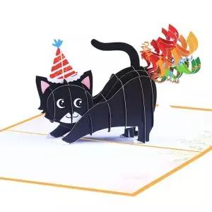 3D 팝업 생일 축하 인사말 초대장 봉투 엽서 검은 고양이 카드 파티 공급
