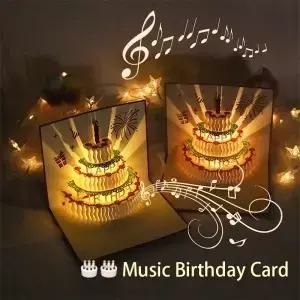 3D 라이트 음악 생일 카드 팝업 케이크 크리 에이 티브 인사말 축하 파티 선물 메시지