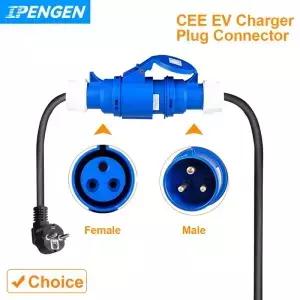IPENGEN EV 충전기 CEE 암 플러그 3 핀 어댑터 방수 연결 WallMount 소켓 32A 1 상 7KW