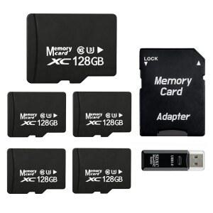 대시캠 카메라 빈티지 게이밍을 위한 TIDEFORCIX 5팩 128GB 마이크로 SD 카드 USB-A 3.0 리더 어댑터 U3 V30 A1 클래스 10 포함