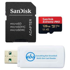 스트롬볼리 MicroSD SD 카드 리더기를 제외한 모든 기능을 갖춘 어댑터가 장착된 128GB 익스트림 PRO 메모리카드 DJI Air 3S 드론 OSMO Action 4 (SDSQXCD-128G-GN6MA) 번들