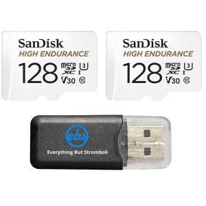 Garmin Dash Cam 57 67W Mini 2 47 시리즈(SDSQQNR-128G-GN6IA) 클래스 10 번들용 128GB 고내구성 MicroSDXC 메모리카드(2팩) 스트롬볼리 MicroSD 카드 리더 제외한 모든 것 포함