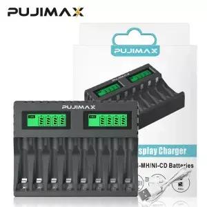 JIMAX 8 슬롯 배터리 충전기 AAA/AA 충전식 단락 보호 LED 디스플레이 NiMH NiCd USB