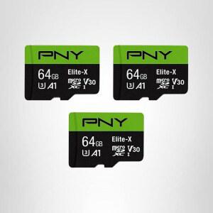 PNY 64GB 엘리트-X 클래스 10 U3 V30 microSDXC 플래시 메모리 카드 3 카운트(1팩) - 100MB /s 클래스 10 U3 V30 A1 4K UHD 풀 HD UHS-I 마이크로 SD