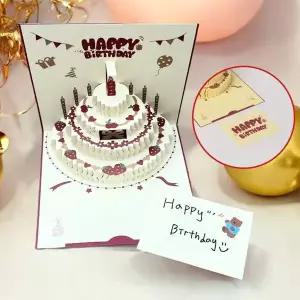 [에이치플러스몰]케이크 생일 팝업카드 happy birth day 레드 축하 입체 해피벌스데이