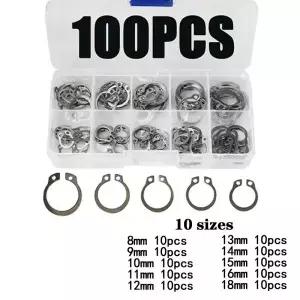 100PCS Circlip 세트 외부/내부 고정 C 형 Cir 클립 스냅 링 구멍 샤프트 칼라 와셔 스테인레스 스틸
