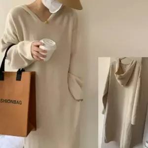 롱니트원피스 여성 니트 롱원피스 후드 스타일 루즈핏 데일리룩
