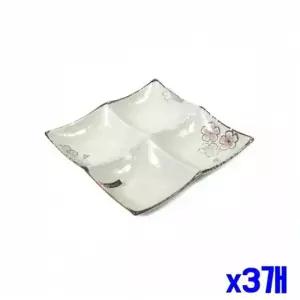 플라워 4칸 나눔접시 20cm x3개 도자기식판 접시 주방 반찬