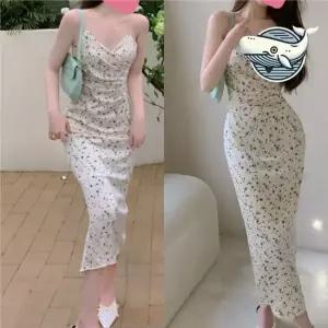 여름 바캉스 플라워 끈나시 롱드레스 편안한 7부원피스 플라워원피스 프릴원피스