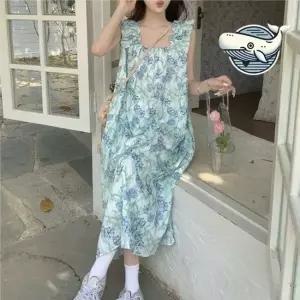 플라워 민소매 롱원피스 프릴 디테일 여름 여름원피스 편한원피스 바캉스원피스