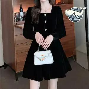 우아한 벨벳 미니 원피스 스퀘어넥 플레어 편한원피스 가을하객원피스 결혼식원피스