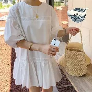 편안한 울트라 프릴 화이트 원피스 레이스 자수 퍼프소매원피스 반팔원피스 프릴원피스