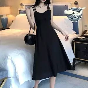 슬림핏 여름 블랙 나시 롱원피스 세련된 A라인 7부원피스 플라워원피스 프릴원피스