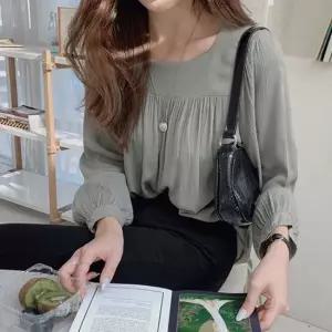 여자 직장인 출근 룩 스퀘어넥 셔링 긴팔 블라우스 여성블라우스쇼핑몰 상견례블라우스