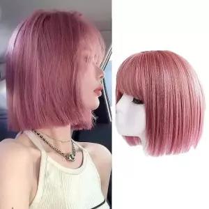 붙임머리 여자 코스프레용 풀가발 핑크 단발머리 여성 가발