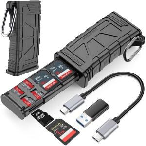 AboveTEK 고속 SD 카드 리더 2-in-1 SD /Micro SD 카드 홀더 리더 카메라 메모리 카드용 USB 3.1 Type-C UHS-II SD 카드 보관 케이스 드론 액션 카메라 태블릿과 호환 가능