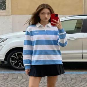 N261UTS901 스트라이프 럭비 세미오버핏 긴팔 티셔츠 WHITE