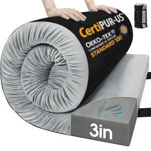 CYMULA 3인치 메모리폼 캠핑 패드 필수품 자동차 간이 침대 텐트 트럭 여행 게스트 사용을 위한 바닥 매트 롤업 미끄럼방지 방수 탈착식 커버