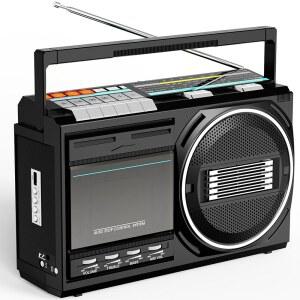 KUEPHOM 카세트 플레이어 레코더 붐박스 블루투스 잭이 마이크 FM /AM DC 사운드 - 위한 녹음을 /USB 라디오 앰프 내장 포함: /AC /SW 이어폰 음성 붐 있는 컨버터 박스 휴대용 레트로 테이프