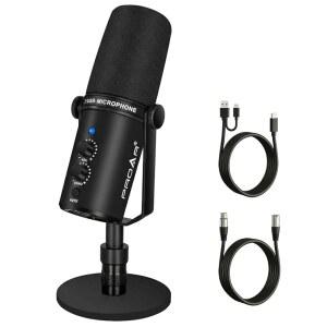 PROAR XLR /USB 다이내믹 마이크, 팟캐스트, USB-C 마이크 보이스 컴퓨터 녹음, 포트 보컬 라이브 스트리밍, 키트 포함 메탈 올 PC 게임, 오버용 노이즈 스튜디오 프로페셔널 캔슬링,