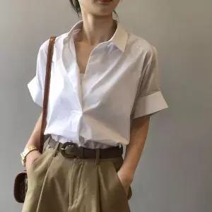 오프닝 롤업 이 반팔 블라우스 셔츠 MFNC-0 여름 흰색
