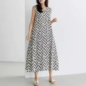 [데드라](88size)브이넥패턴인견나시롱원피스 OPE3074