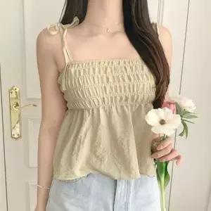 나시 이 뷔스티에 블라우스 리본 프릴 플레 휴양지룩