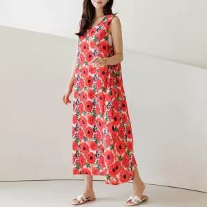 [데드라](88size)브이넥큰꽃인견나시롱원피스 OPE3086