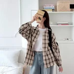 데일리 여성 오버핏 빅사이즈 데일리 체크 남방 셔츠 오버핏셔츠 린넨셔