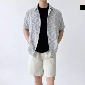 남성 시어서커 여름 체크 반팔 남방 셔츠 오버핏셔츠 린넨셔츠