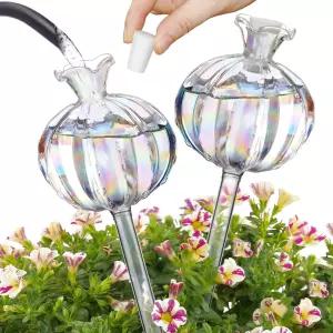 NiHome 식물 워터링 글로브 2팩 이리데센트 유리 선인장 셀프 화분용 - 4.7OZ/140ML 용량 자동 미니 관개