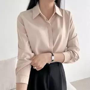 위아 베이직 여성 고급 무지 긴팔 셔츠 새 리본 여름