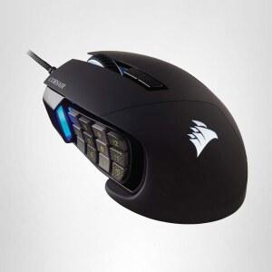 Corsair Scimitar RGB 엘리트 유선 MOBA /MMO 게이밍 마우스 u2013 18 000 DPI 17 프로그래밍 가능 버튼 iCUE 호환 PC Mac PS5 PS4 Xbox 블랙