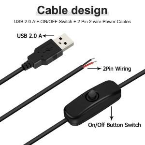 화이트 블랙 USB에서 2 핀 링 스위치 전원 케이블, DC 5V 켜기/끄기 푸시 단추 LED 스트립용 커넥터 라인,