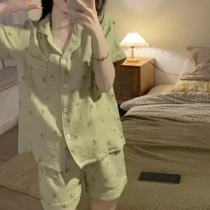 러블리 그린 시원하고 부드러운 여성 홈웨 당근 체크
