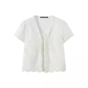 [미니멈 에브리데이]프릴 자수 레이어드 끈 반팔 블라우스 EC2BA079D _P428676739