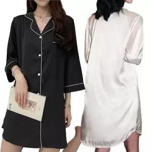 여성 7부 카라 이우 포켓 롱 셔츠 파자마 원피스 냉감
