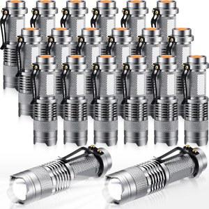 Fumete 20피스 LED 손전등 미니 3모드 밀리터리 토치 작은 방수 포켓 조절가능 포커스 라이트 남성 아버지용 실내 야외 하이킹용(실버)