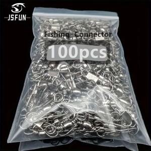 JSFUN 100Pcs 낚시 커넥터 회전 인터록 핀 베어링 롤링 스냅 Fishhook 잉어 FishingLure 액세서리