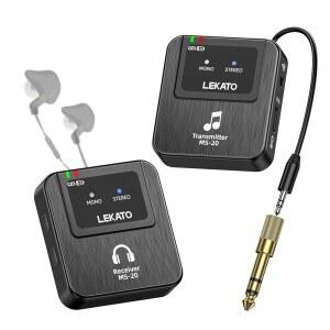 LEKATO 무선 인이어 모니터 MS-20, 2.4G 모니터링 밴드 스타터를 포함, 페어링 퍼포먼스 시스템 수신기 팩 송신기 IEM 대기 위한 지원, 싱어 낮은 라이브 벨트 OTG 시간, 자동