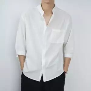 남자 7부 린넨셔츠 캐주얼 헨리넥 남방 셔츠 휴양지룩