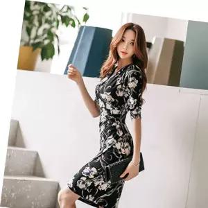 슬림 호텔 리조트 호캉스 미디 원피스 브이넥 홀복
